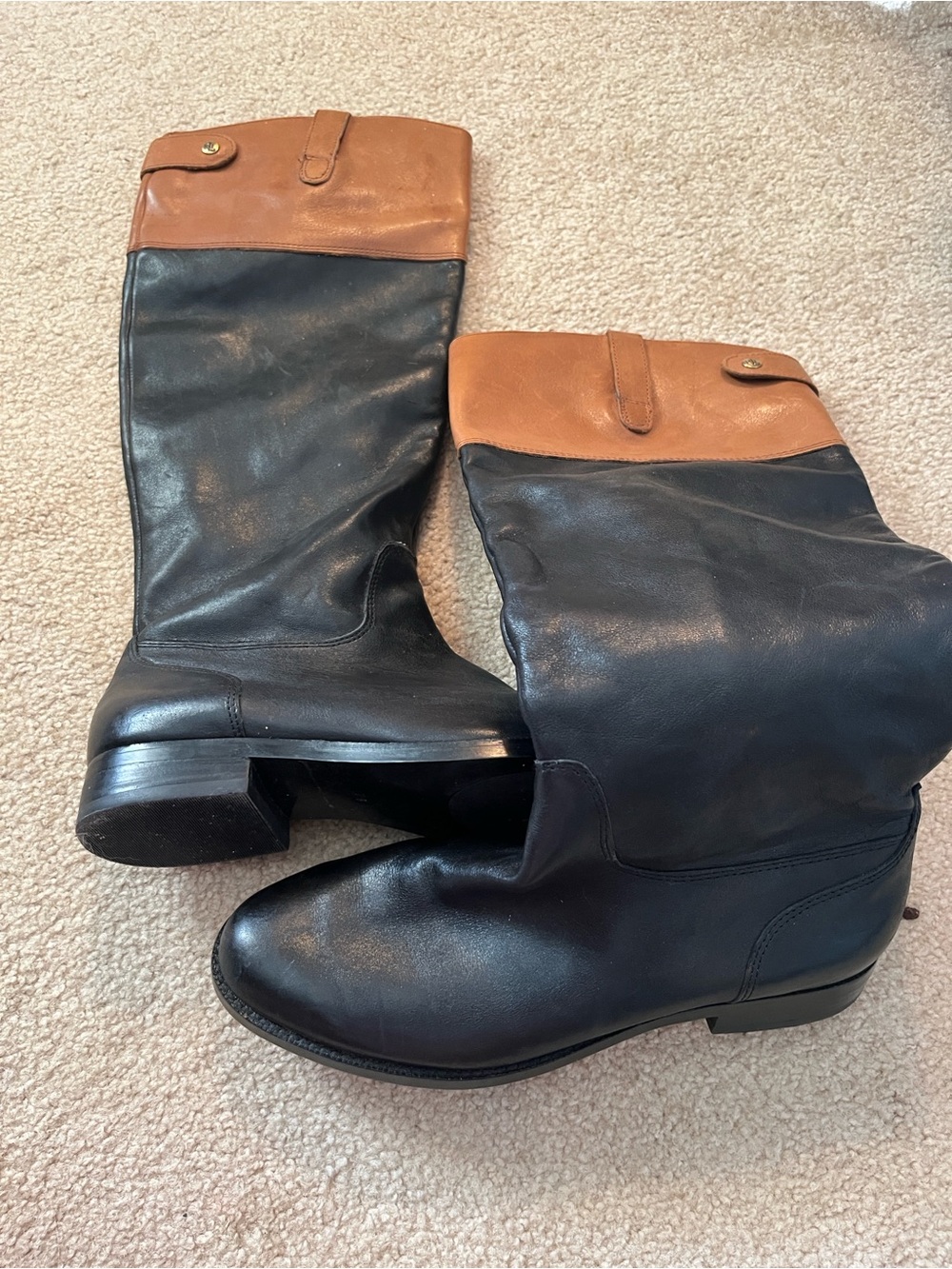 Ralph Lauren Two-Tone Black and Tan Leather Riding Boots